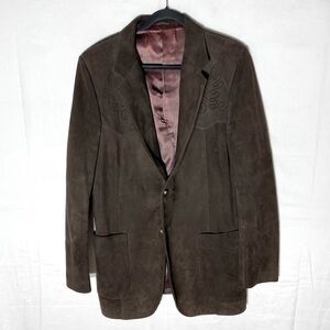 Vintage Mirabel Brown Suede Leather & Sheepskin Two Button Western Blazer 44L